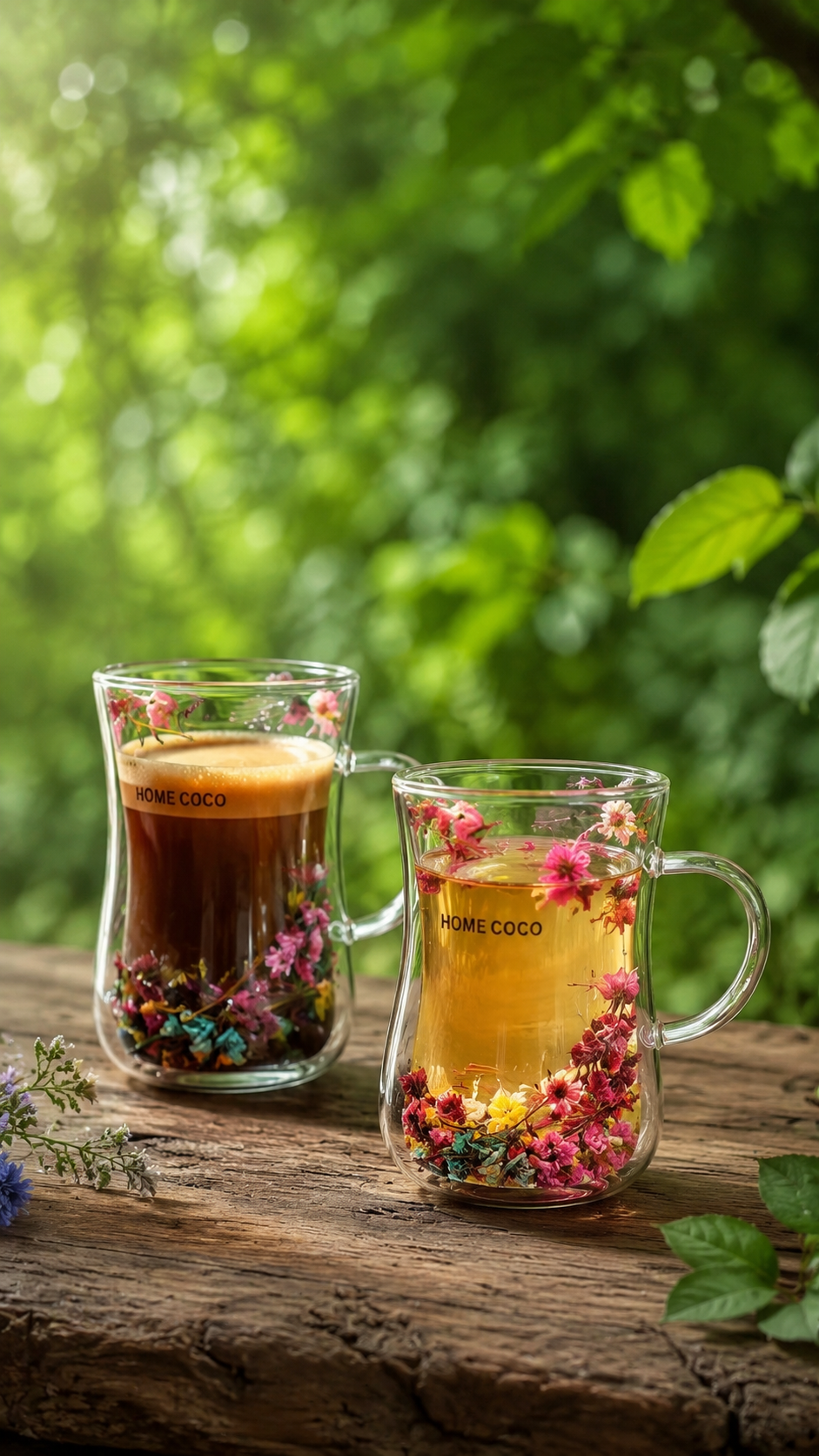 فنجان  دوجداره پیرکس کمر باریک گلدار