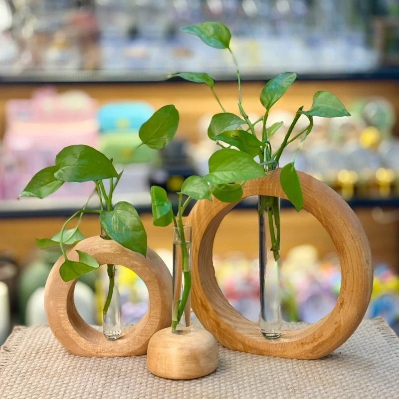 گلدان چوبی سه عددی پرهون تک قلم