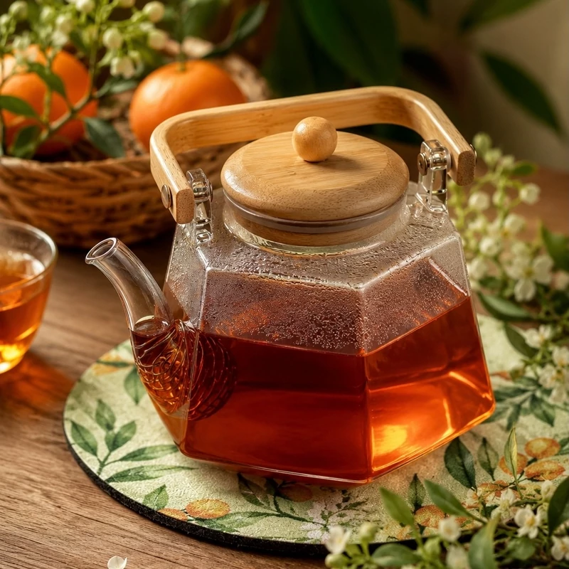 قوری پیرکس دسته بامبو شش ضلعی