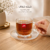 سرویس 6 عددی نیم لیوان و نعلبکی شیشه ای شیار دار بیمیکس مناسب چای قهوه و دمنوش