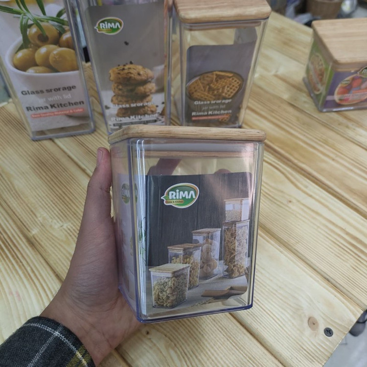 بانکه حبوبات اکرولیک درب چوبی ریما سایز 4