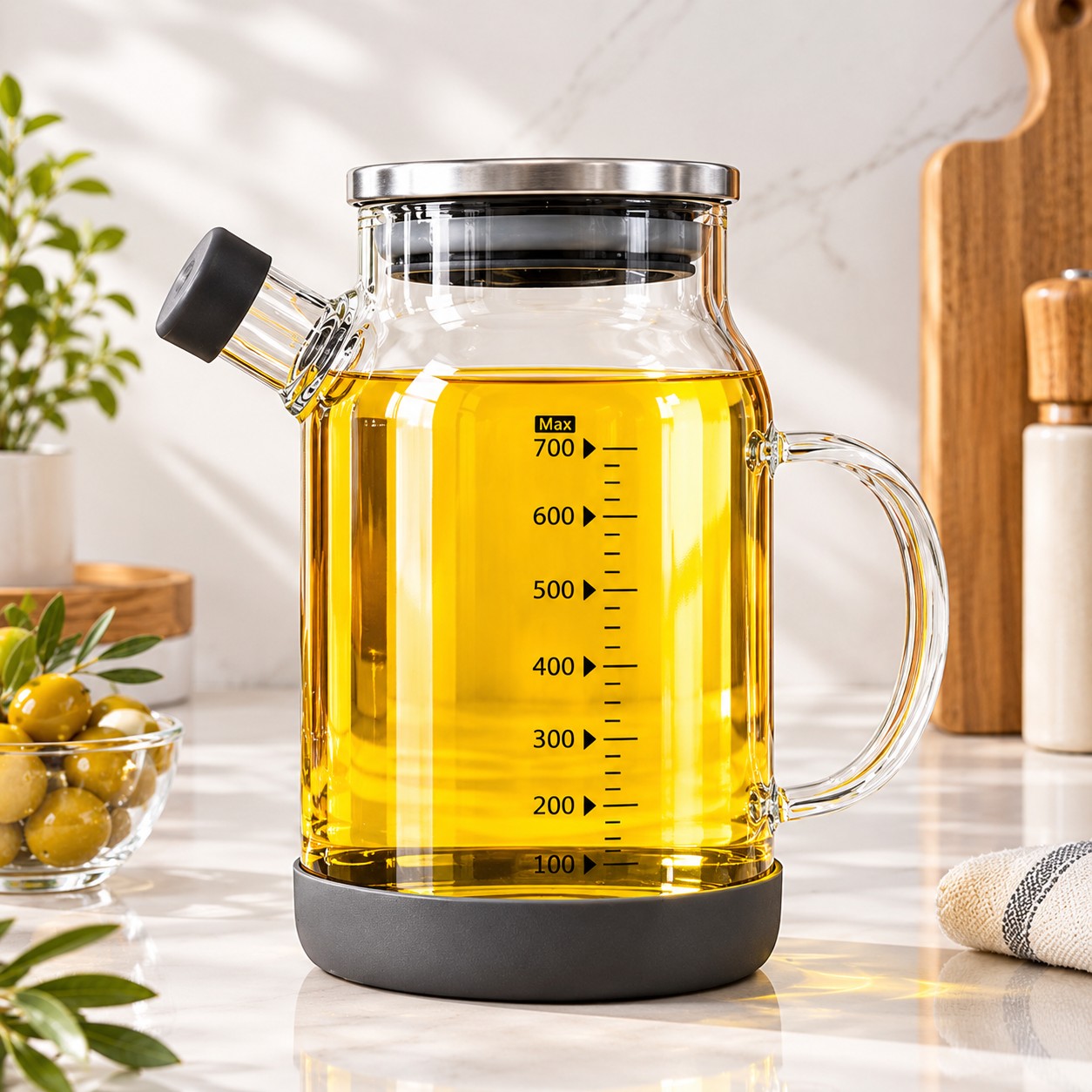روغن ریز تمام پیرکس درب استیل دارای زیره سیلیکونی